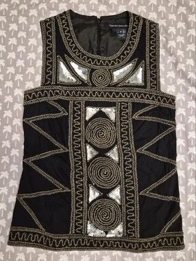French Connection Black Tunic with Gold & Silver Beading Sequins